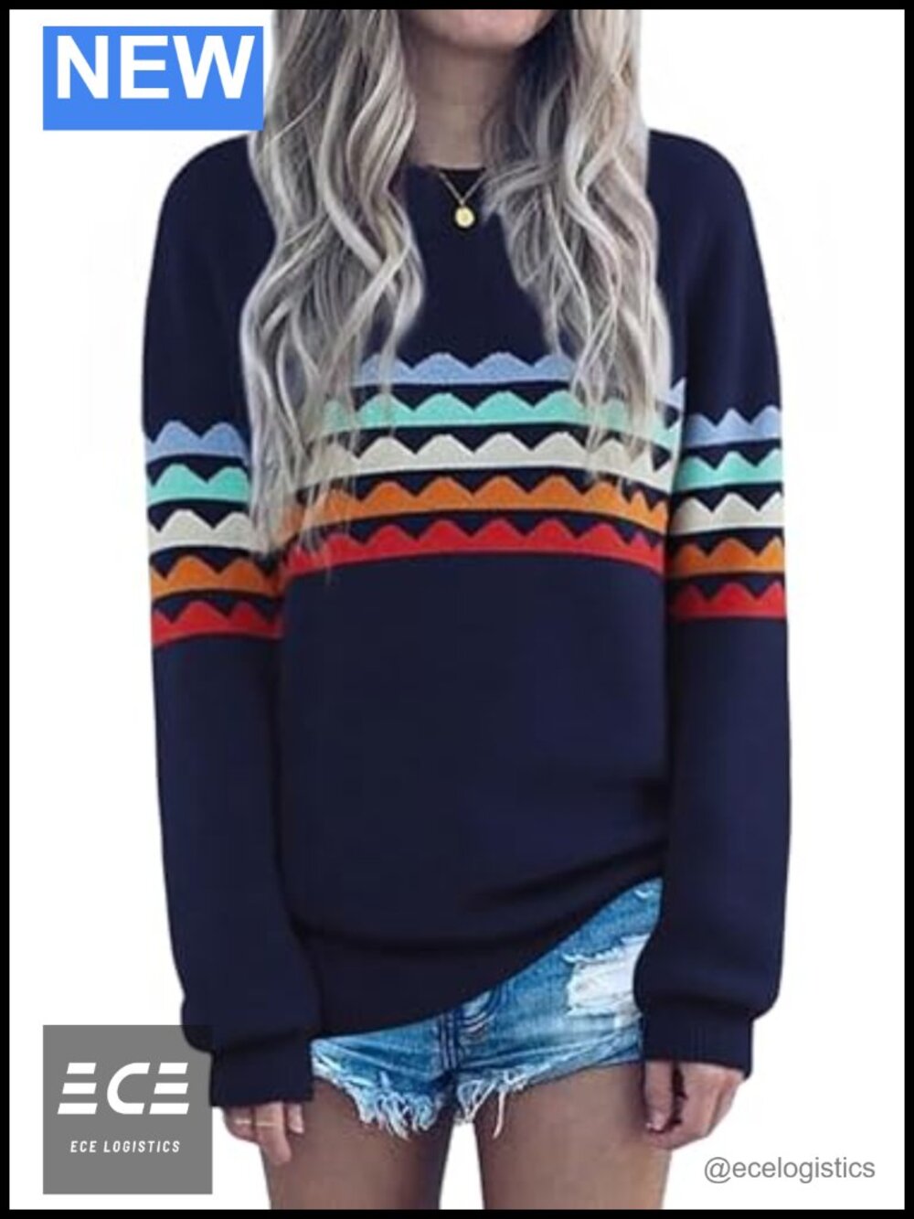 Women's Striped Crew Neck Long Sleeve Knit Pullover Sweater
